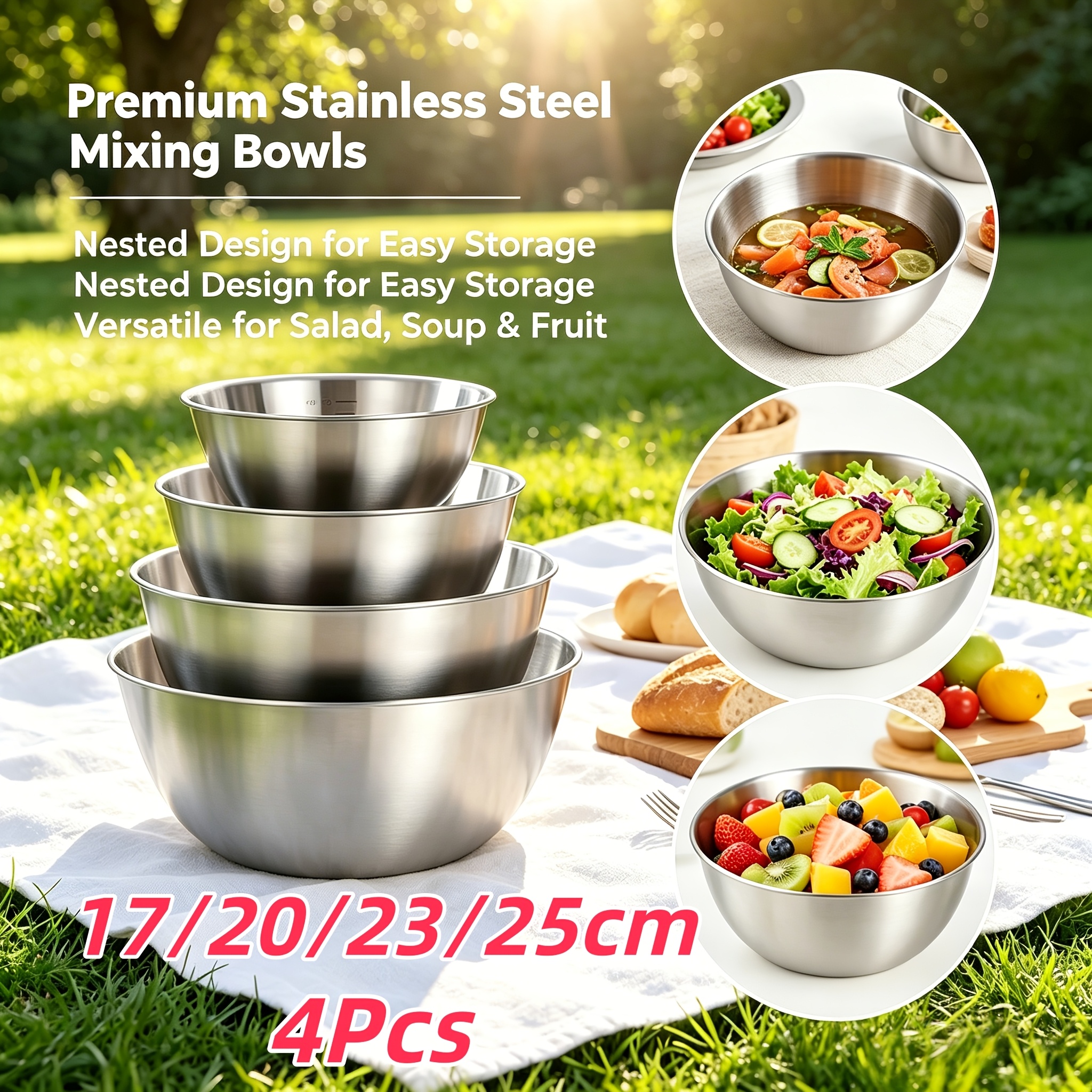 Home Cooking Food - 4Pcs, 17/20/23/25cm Multifunctional Kitchen Stainless Steel